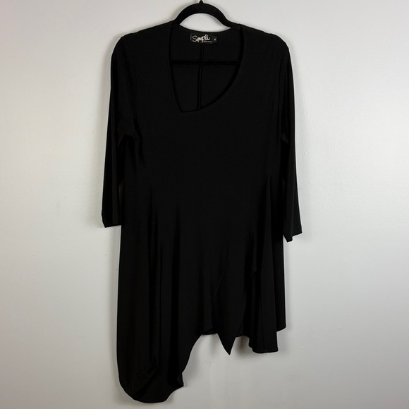 Sympli Classic Longline Flowy 3/4 Sleeve Scoop Neck Tunic Top Size 14 Black - Picture 2 of 14